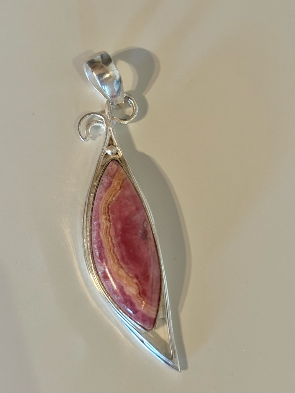 Natural Rhodochrosite Crystal 925 Silver Marquise Pendant Necklace – Argentina